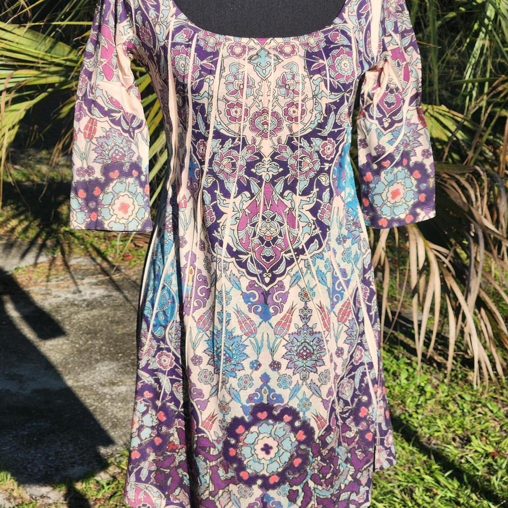 Chelsea & Violet purple floral print MINI DRESS tunic top Whimsygoth small XS
